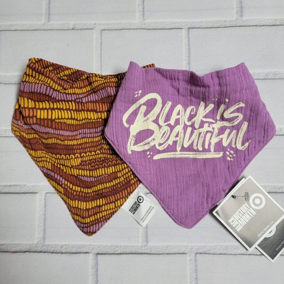 Kenzi Studio Black History Month Black Is Beautiful Bibs Purple Brown Geometric - Picture 1 of 6